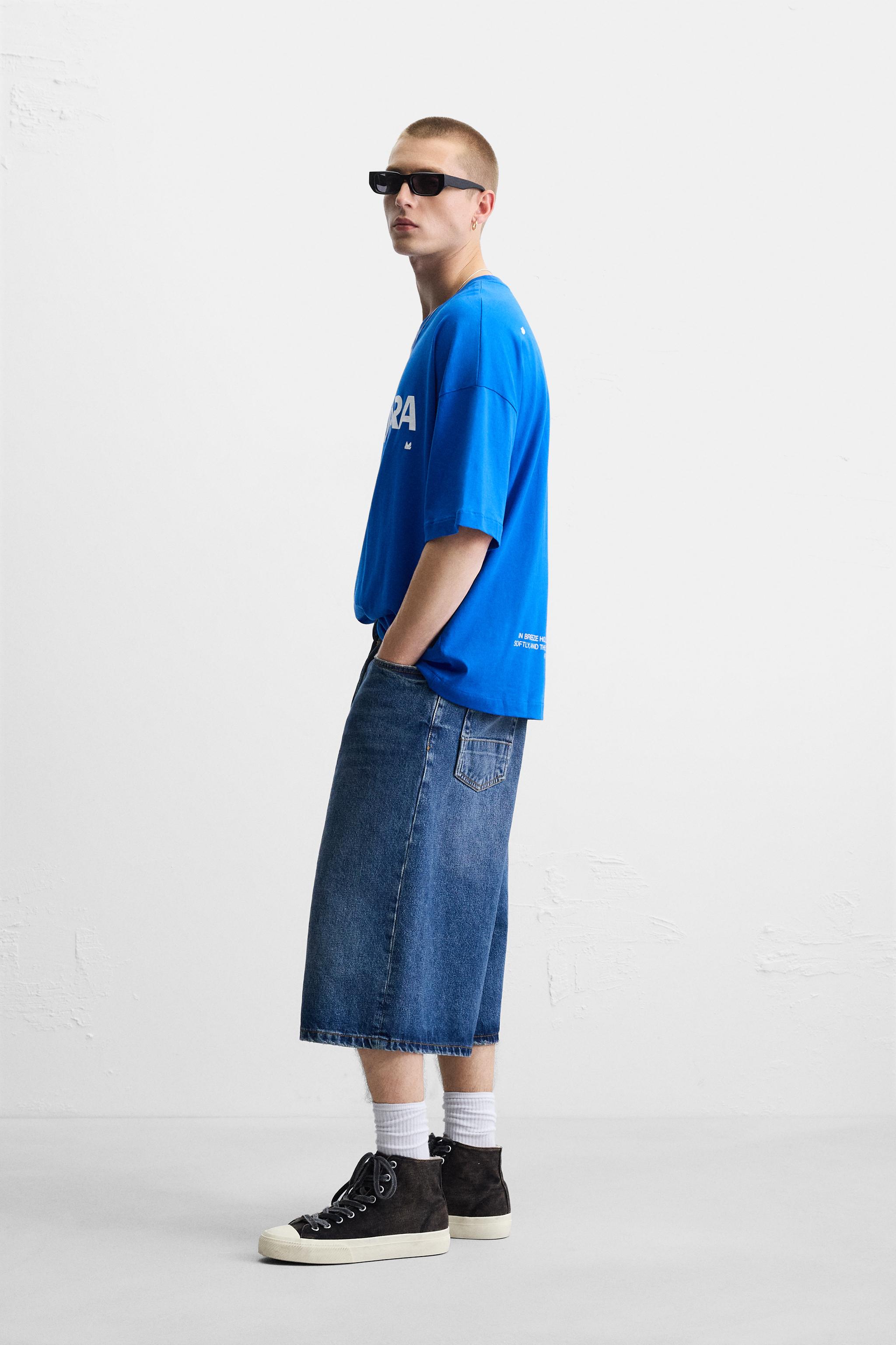 テキストプリント柄Tシャツ - 濃青 | ZARA Japan / 日本
