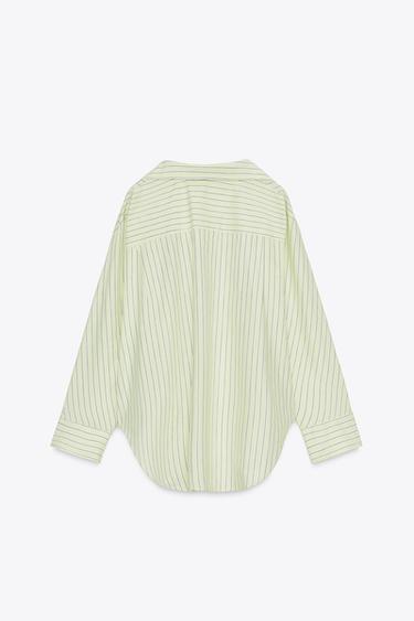 OVERSIZE STRIPED POPLIN SHIRT - Light lime green by Zara - Image 5