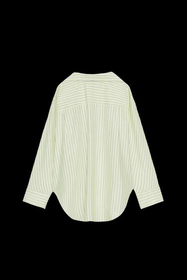 Zara OVERSIZED STRIPED POPLIN SHIRT - Light lime green