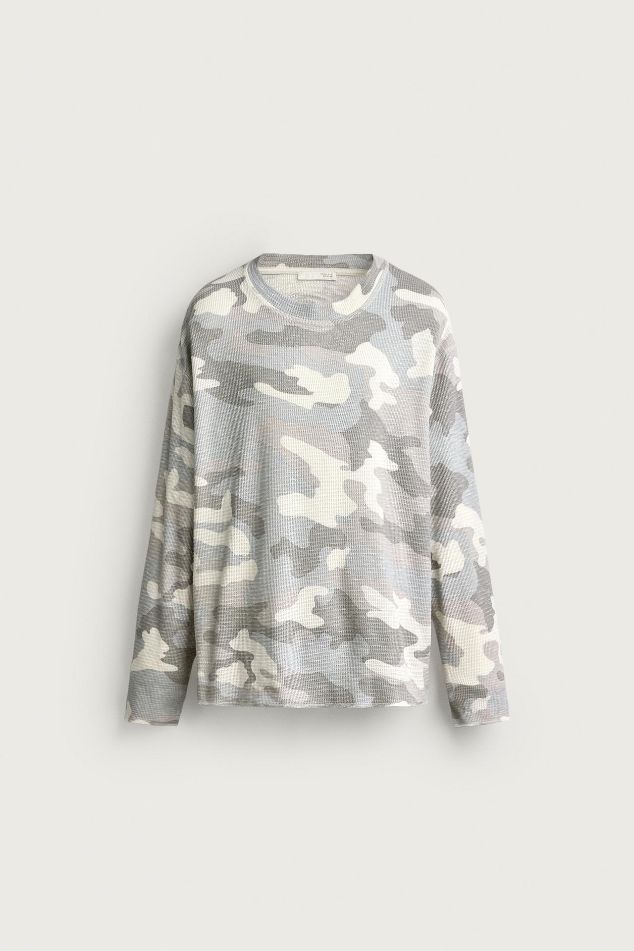 ABSTRACT PRINT WAFFLE-TEXTURE SWEATSHIRT — Grays