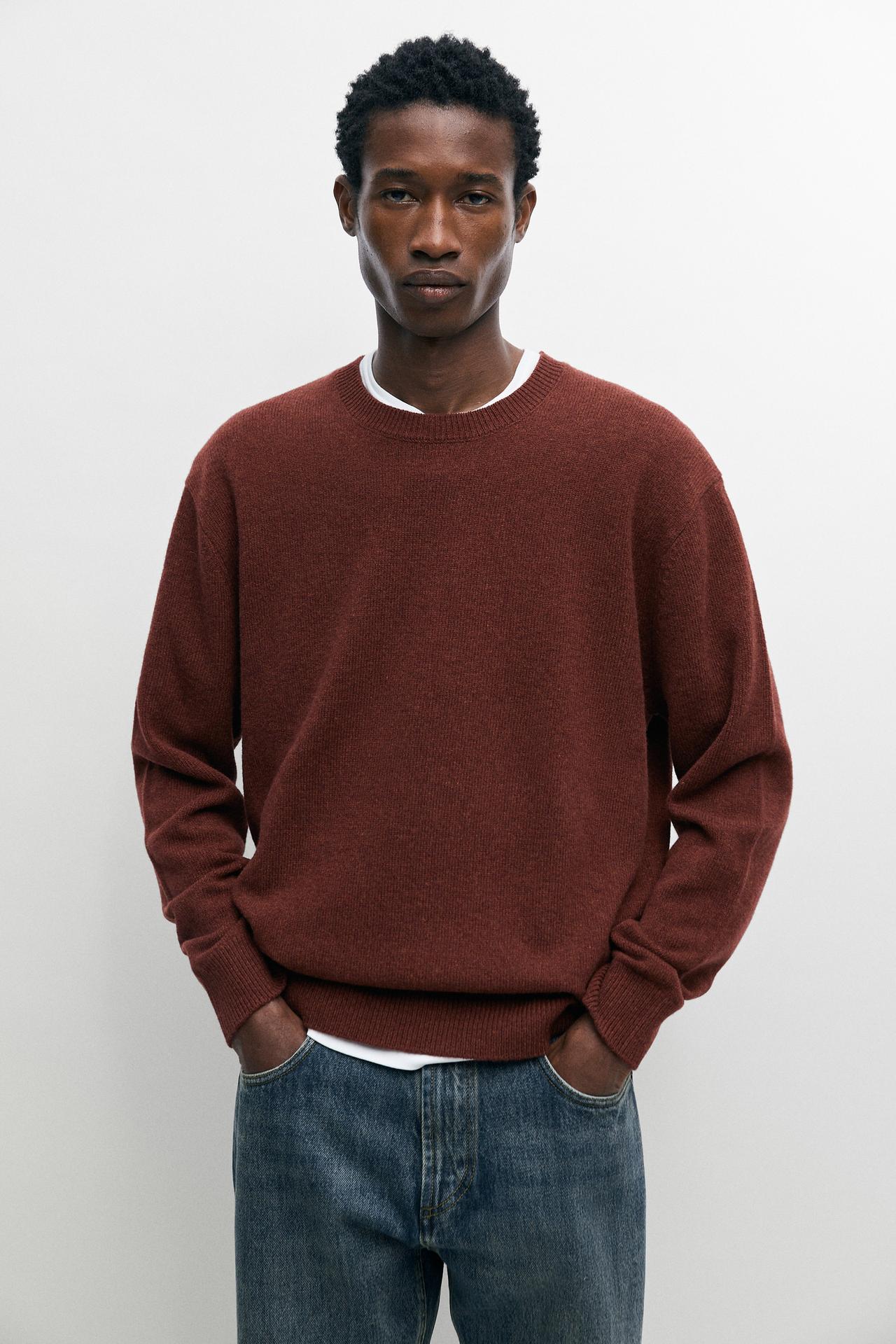 100% wool melange knit sweater — Russet