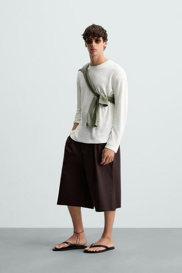 OVERSIZE PLEATED BERMUDA SHORTS - Brown by Zara - Image 0
