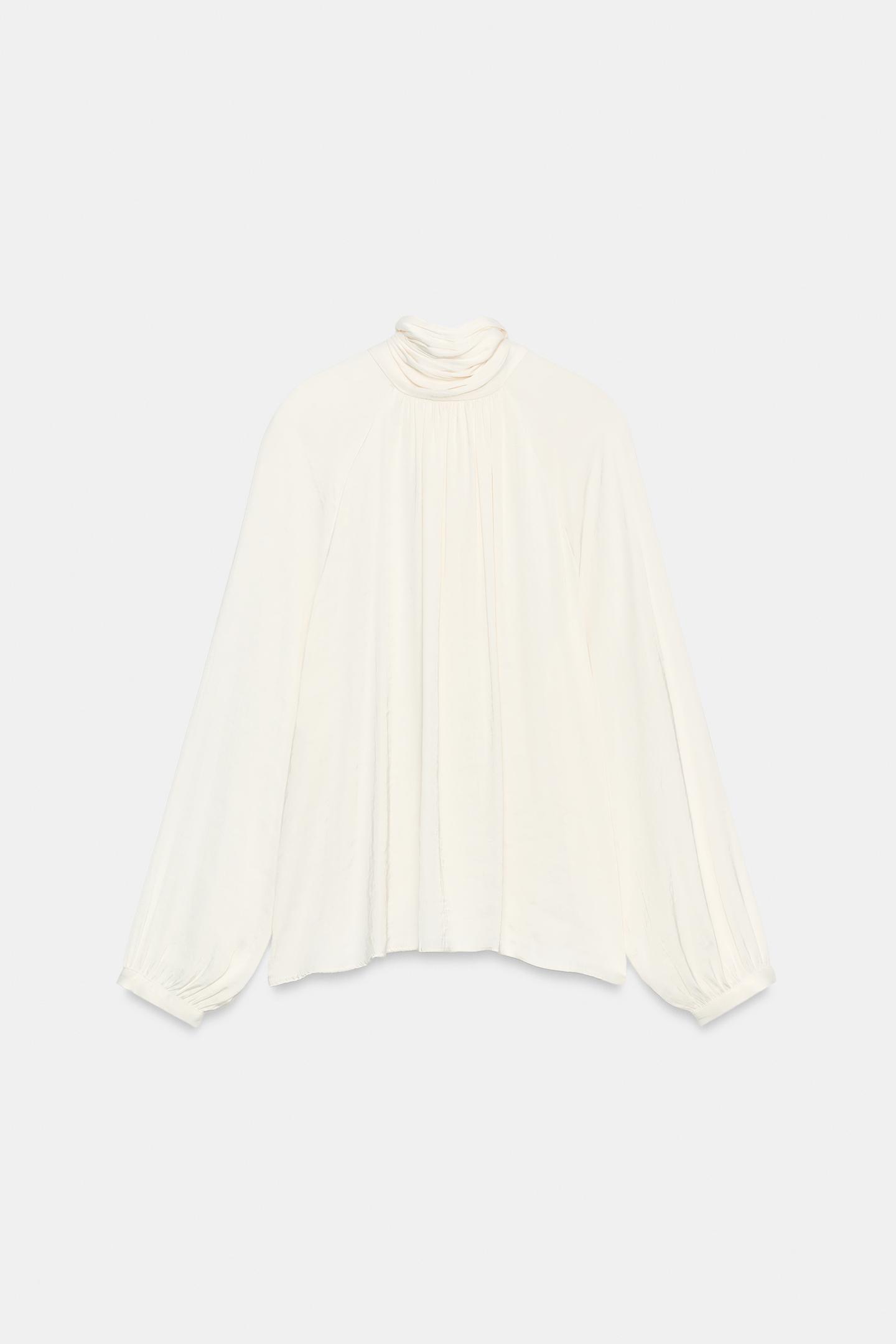 Женская блузка Zara Flowy Bow Blouse, цвет: Экрю — фото 5