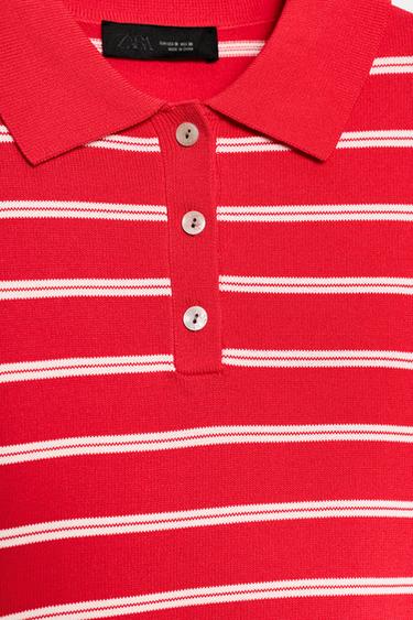 STRIPED SHORT SLEEVE KNIT POLO SHIRT - Red by Zara - Image 6