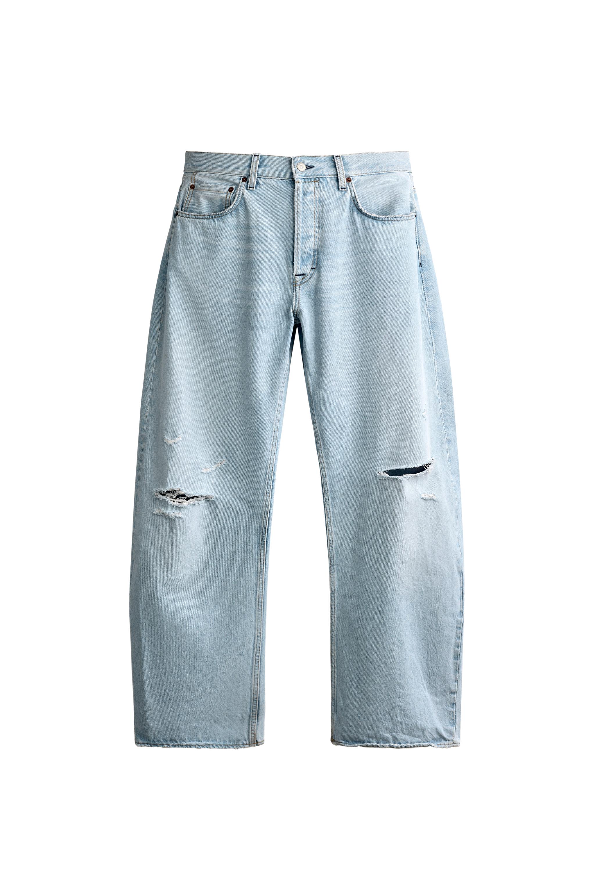 ダメージ加工バレルフィットデニムパンツ - ライトブルー | ZARA Japan