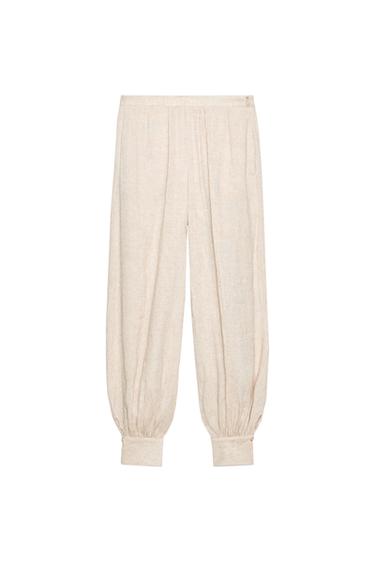 CALÇA BOMBACHA MISTURA LINHO - Bege-claro da Zara