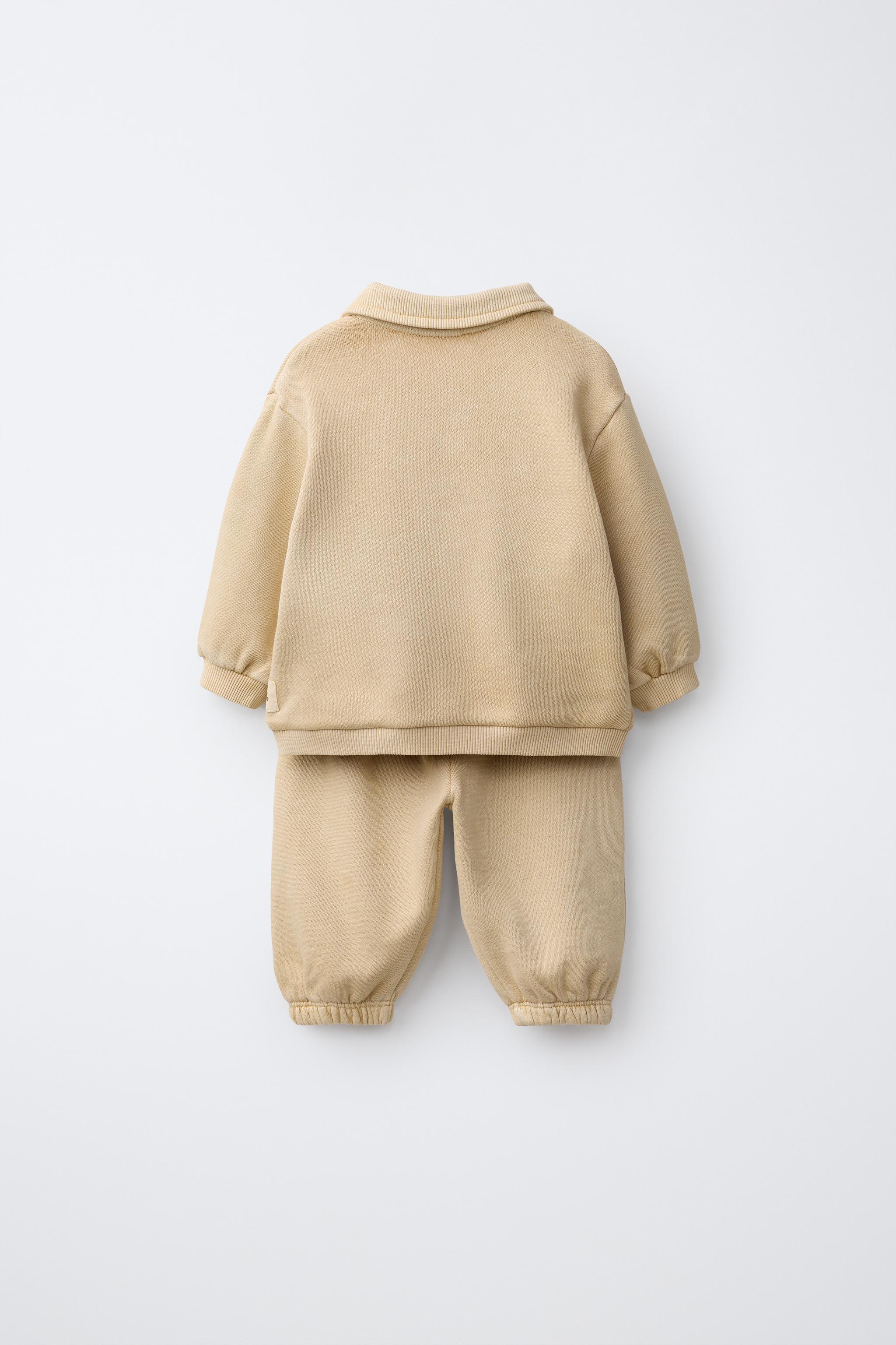 POLO COLLAR SWEATSHIRT AND JOGGER PANTS SET — Light beige
