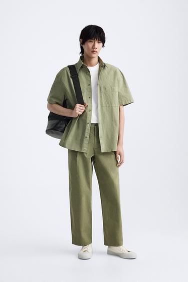 РУБАШКА ИЗ ПОПЛИНА С КАРМАНОМ — ХАКИ от Zara — изображение 0
