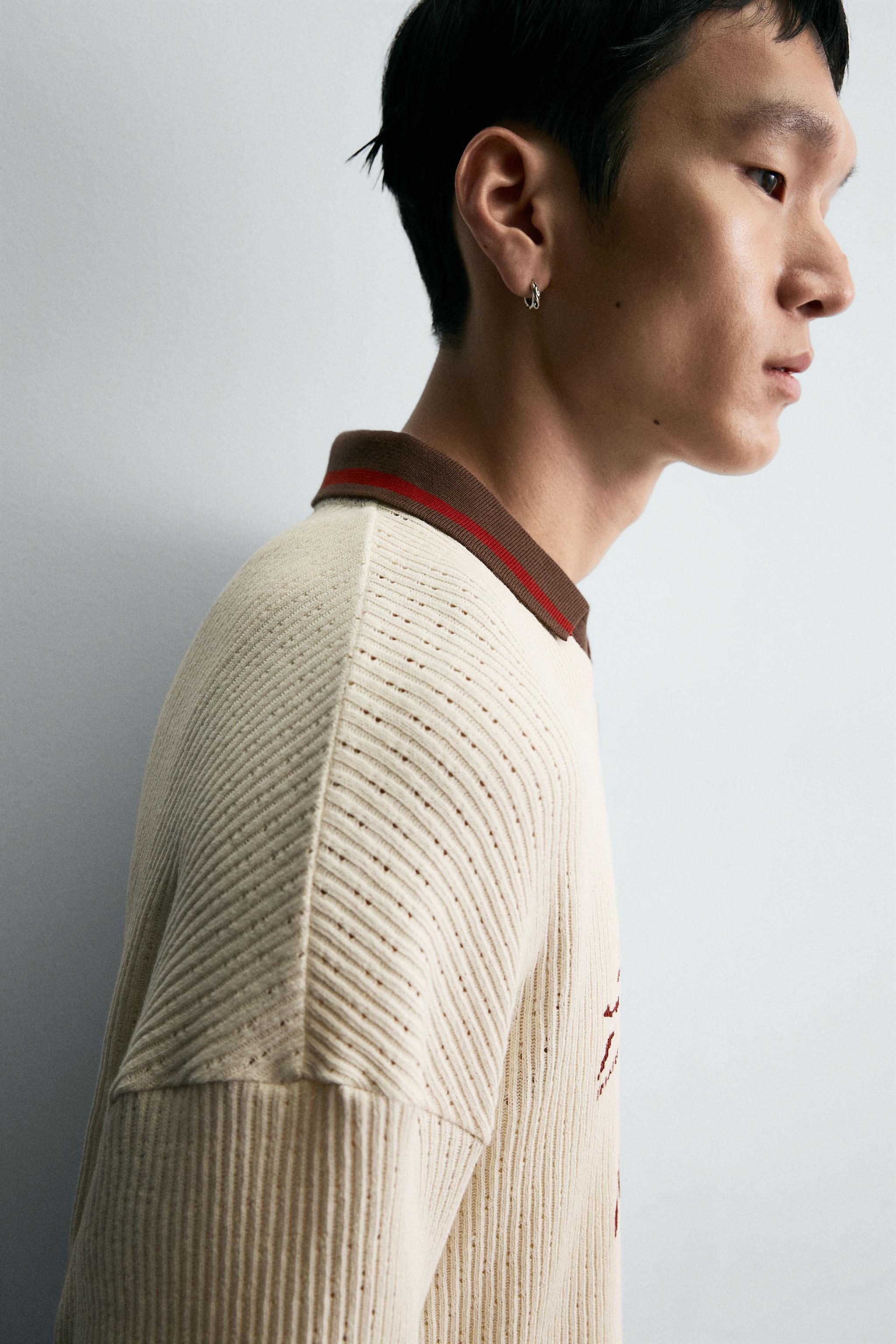 レトロサッカー テクスチャー ポロシャツ - オフホワイト | ZARA