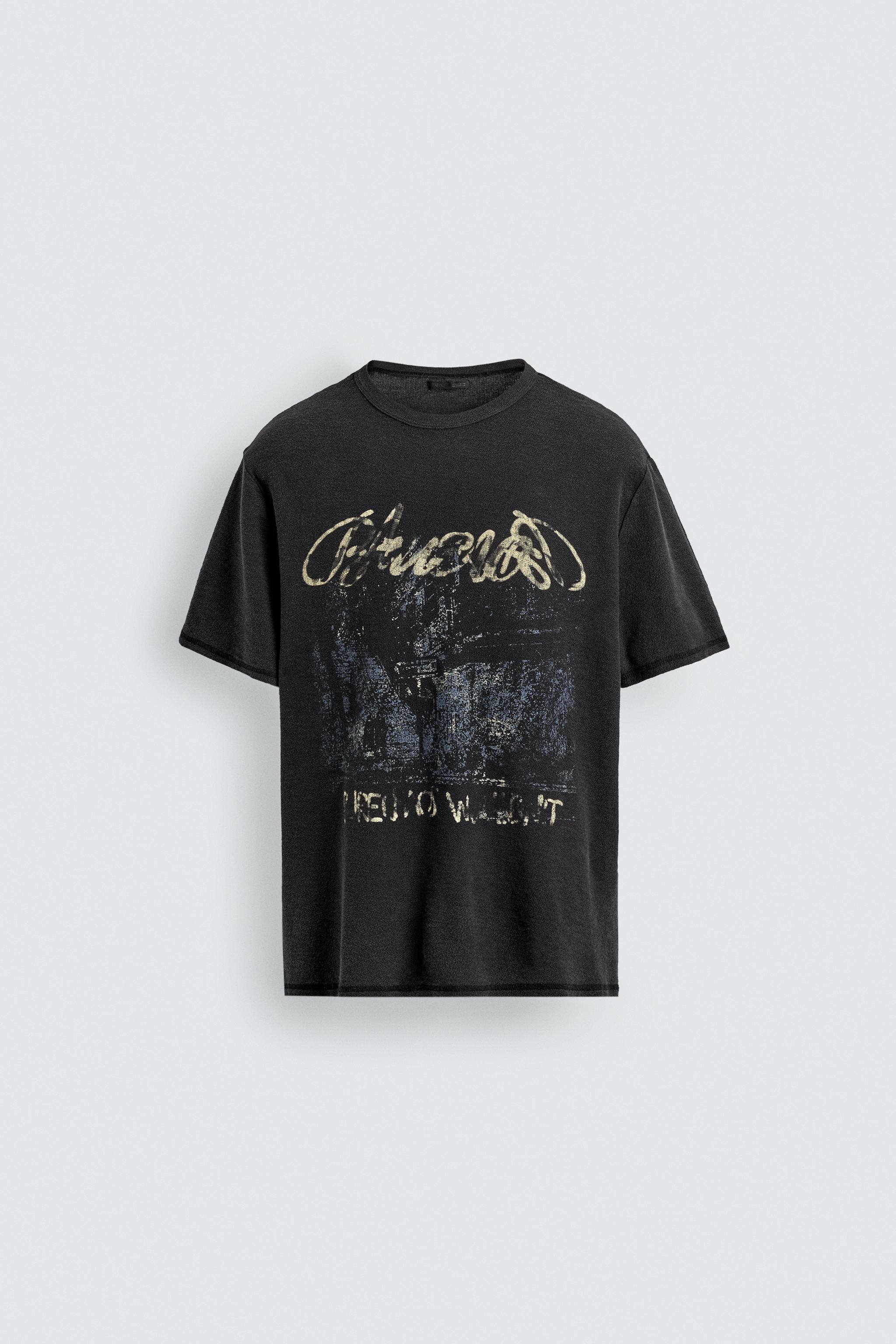 ウォッシュドプリントニットTシャツ - ブラック | ZARA Japan / 日本