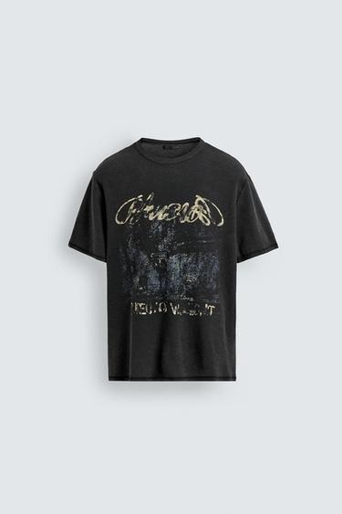 CAMISETA PUNTO ESTAMPADO LAVADO - Negro de Zara