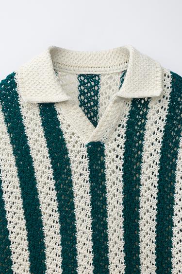 POLO EN MAILLE À RAYURES FOOTBALL - Écru / Bleu de Zara - Image 2