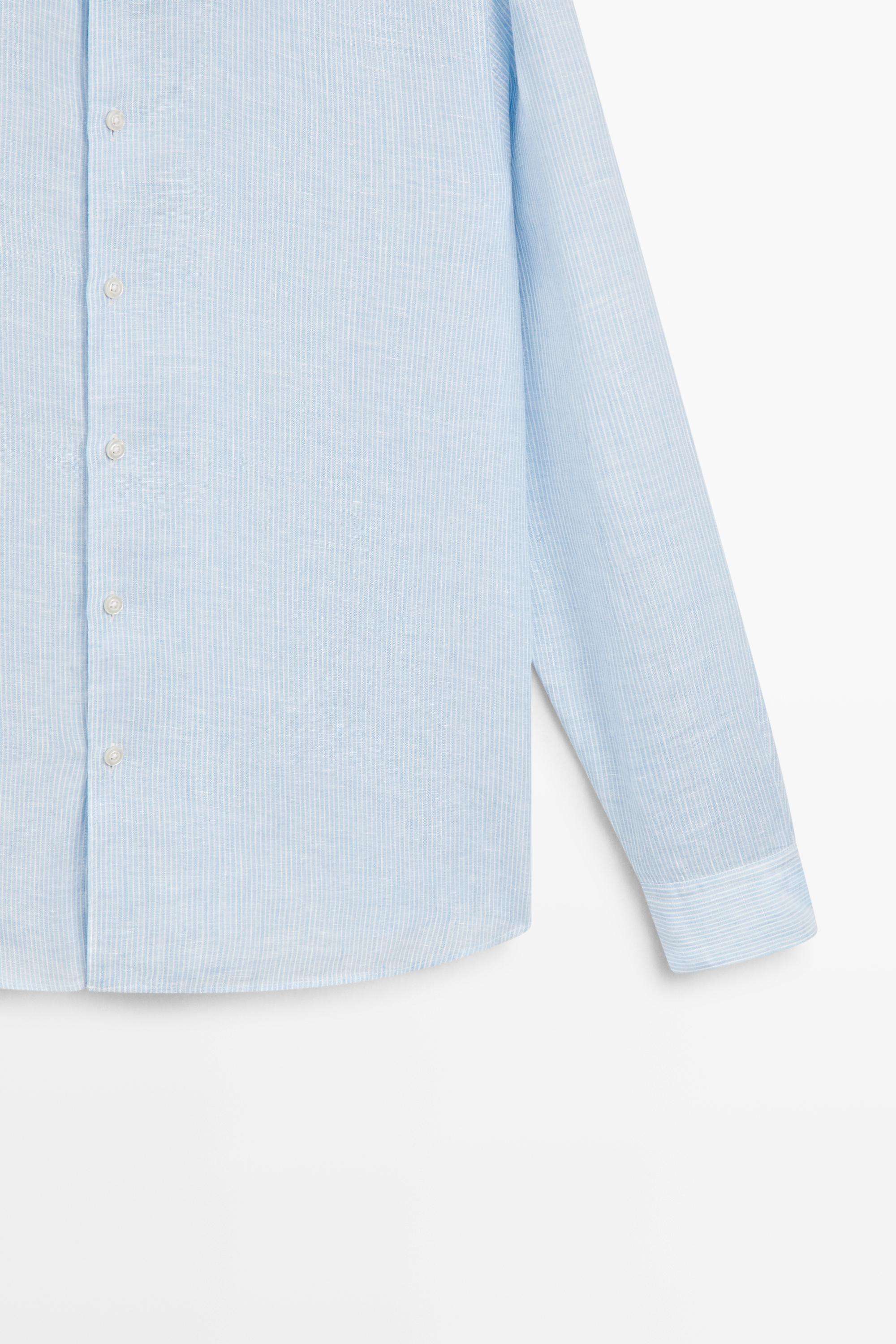 Regular fit striped melange linen shirt