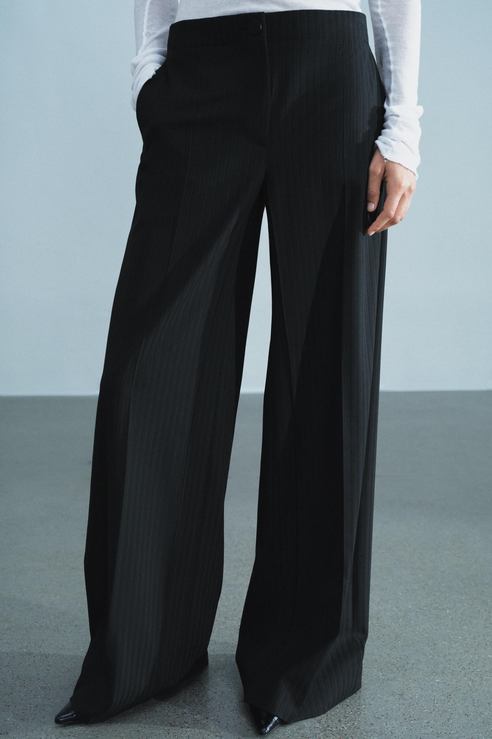 Zara ÇİZGİLİ GENİŞ PAÇA ZW COLLECTION PANTOLON görsel 2