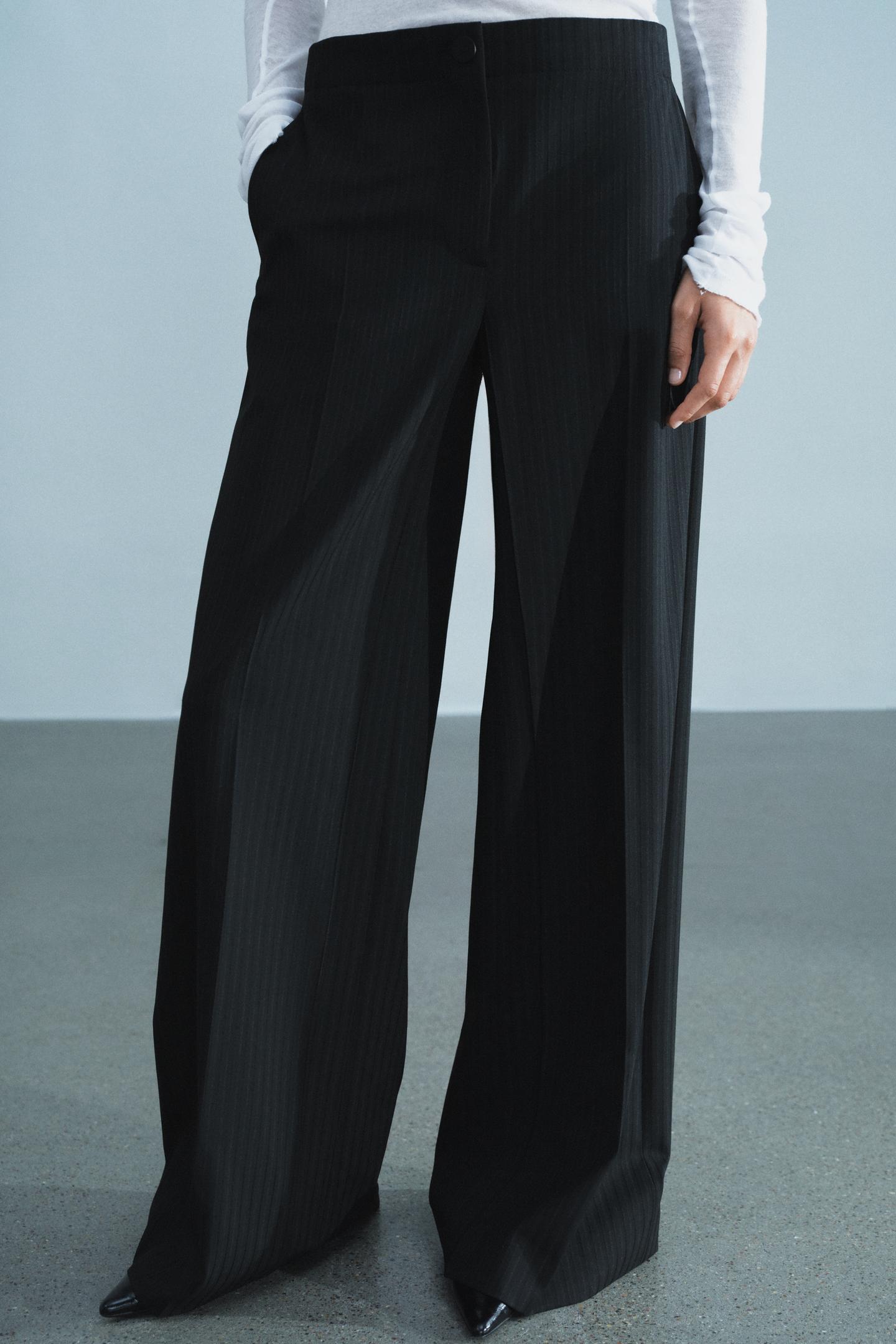 Женские брюки Zara ZW Collection Wide-Leg Striped, цвет: Чёрный — фото 2