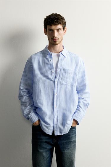 REGULAR FIT LINEN BLEND SHIRT - striped by Zara