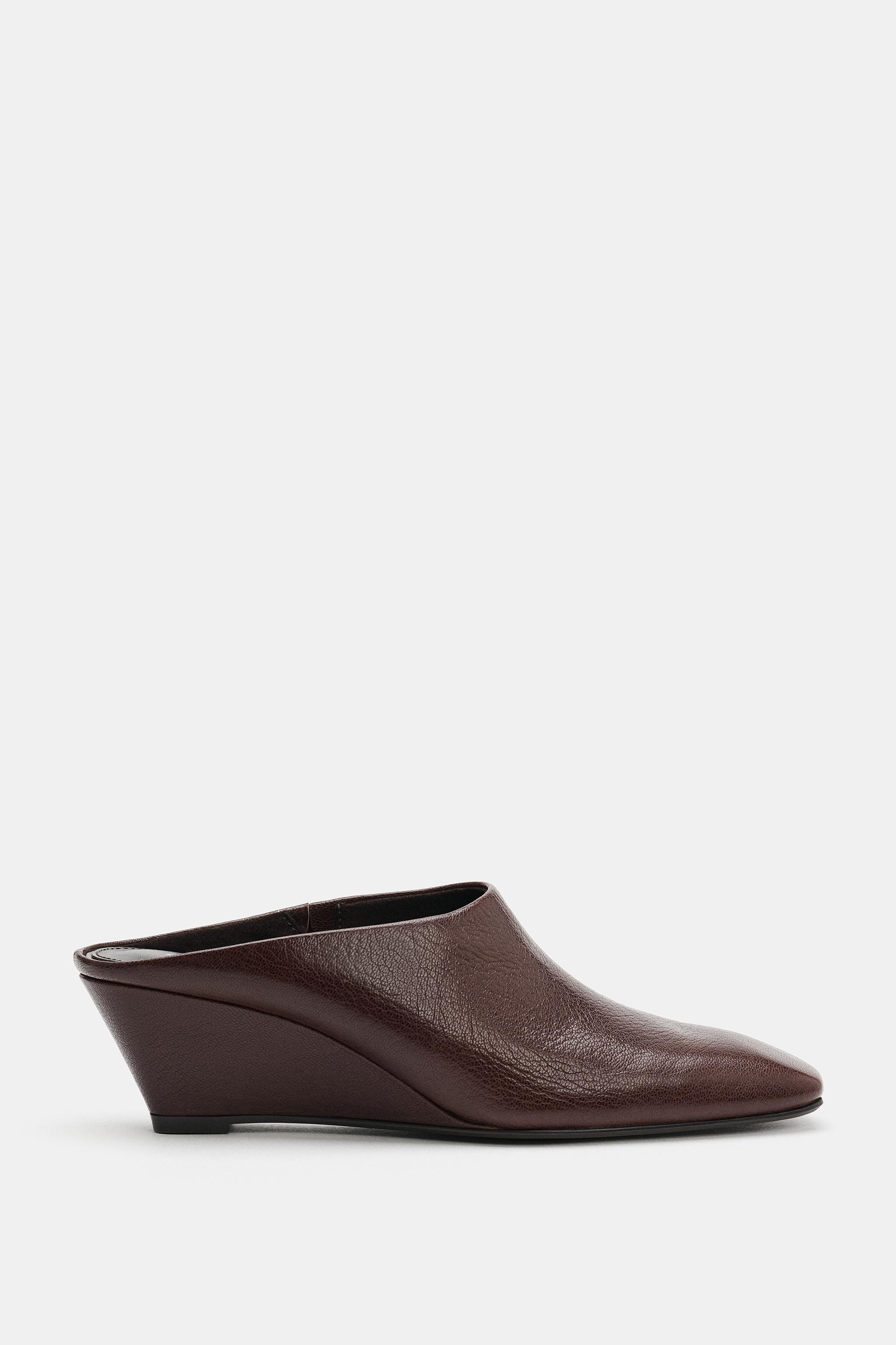 Женские сабо Zara LEATHER WEDGE MULES
