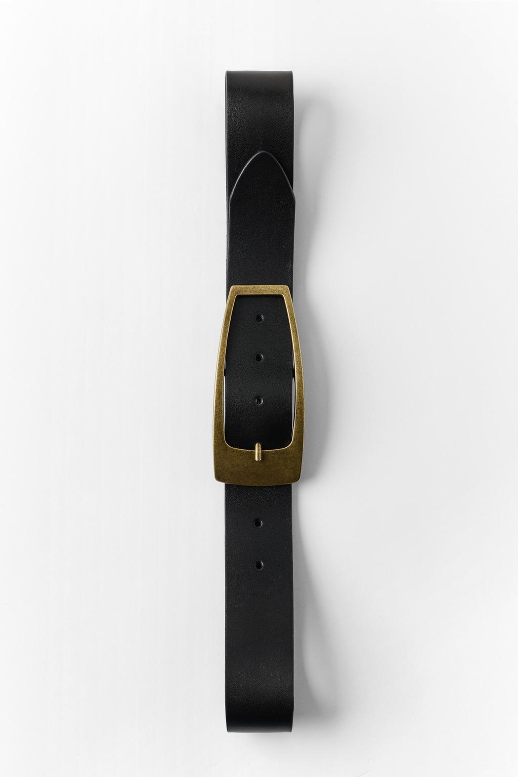 100% LEATHER BELT WITH RECTANGULAR BUCKLE
