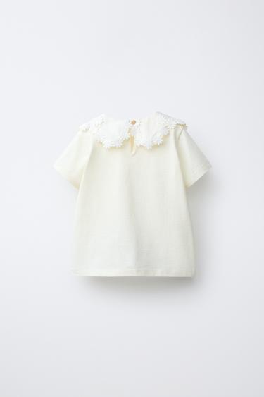 DAISY PETER PAN COLLAR T-SHIRT - Ecru by Zara - Image 1