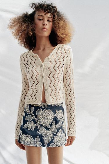 CUTWORK ZIGZAG CARDIGAN - Ecru by Zara