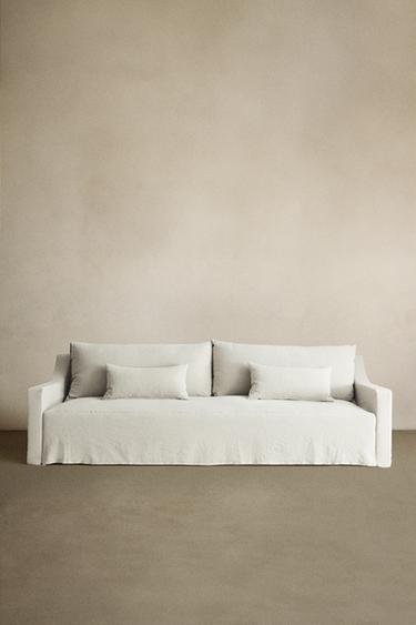 WASHED LINEN SLIPCOVER COUCH — Oyster-white 1