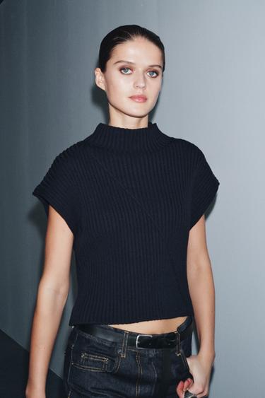 RIB KNIT VEST - Navy blue by Zara