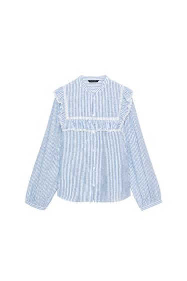 CAMISA RAYAS VOLANTES HILO METALIZADO - Azul / Blanco de Zara