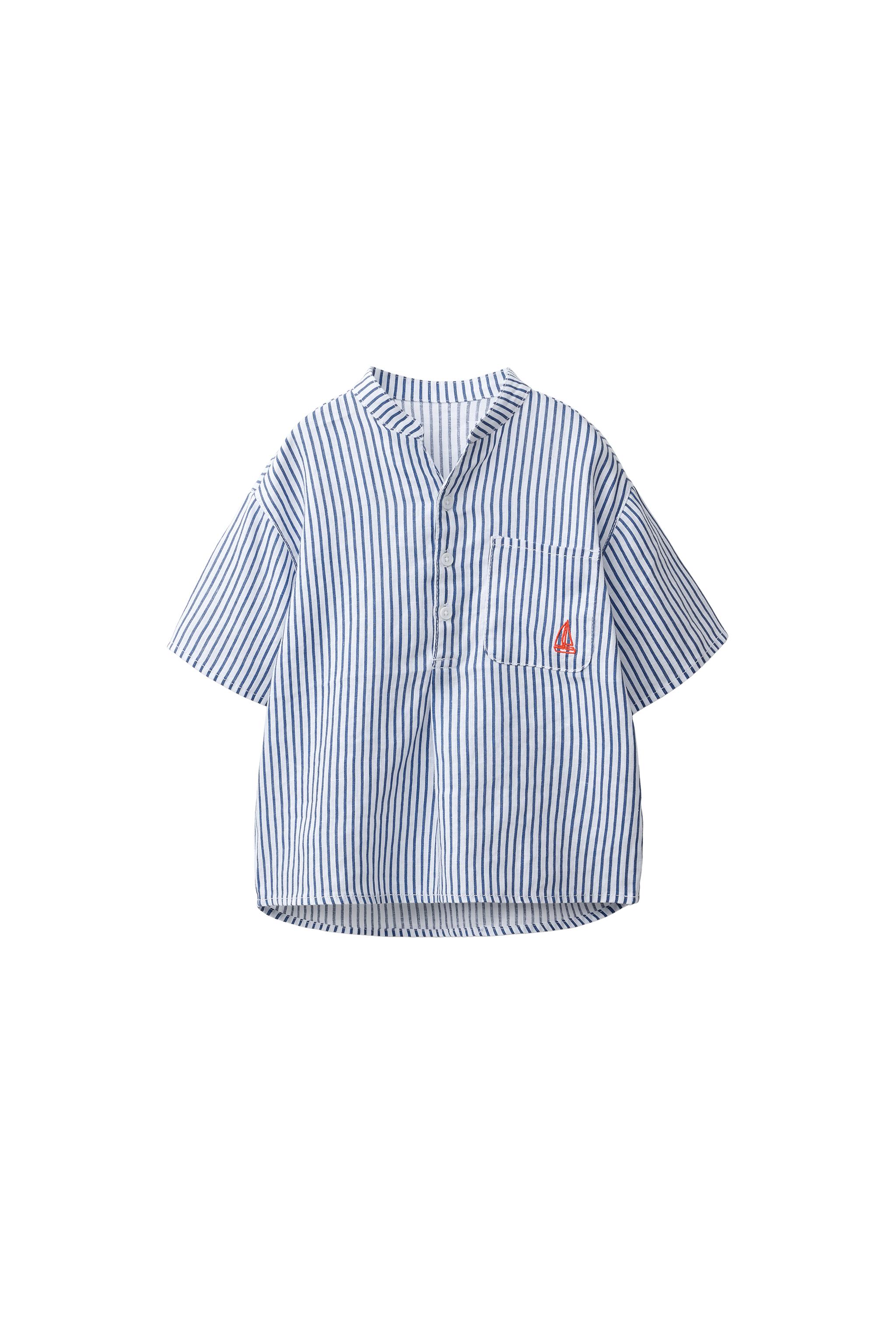 スタンドカラー100%リネンシャツ - ストライプ | ZARA Japan / 日本
