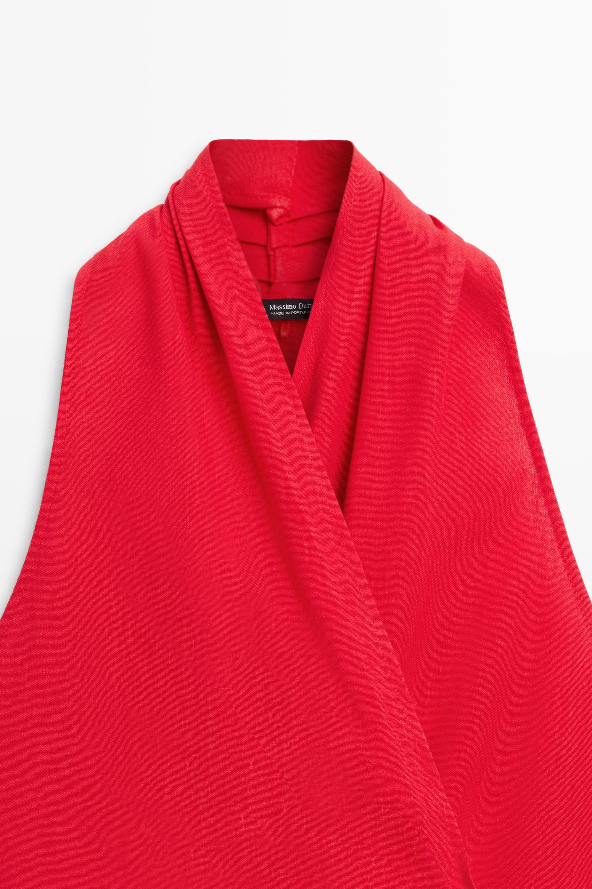Linen halter top with tie detail — Red