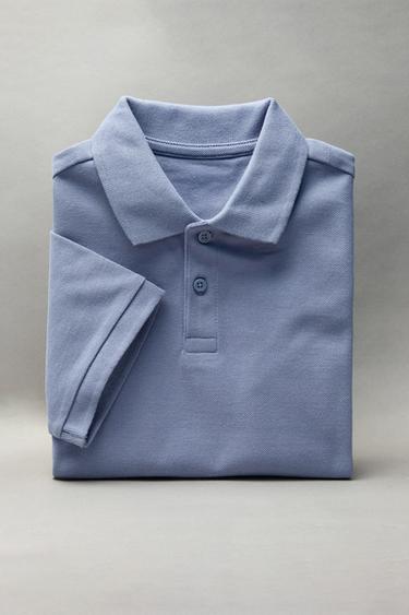 Zara BASIC PLAIN POLO SHIRT - Light blue