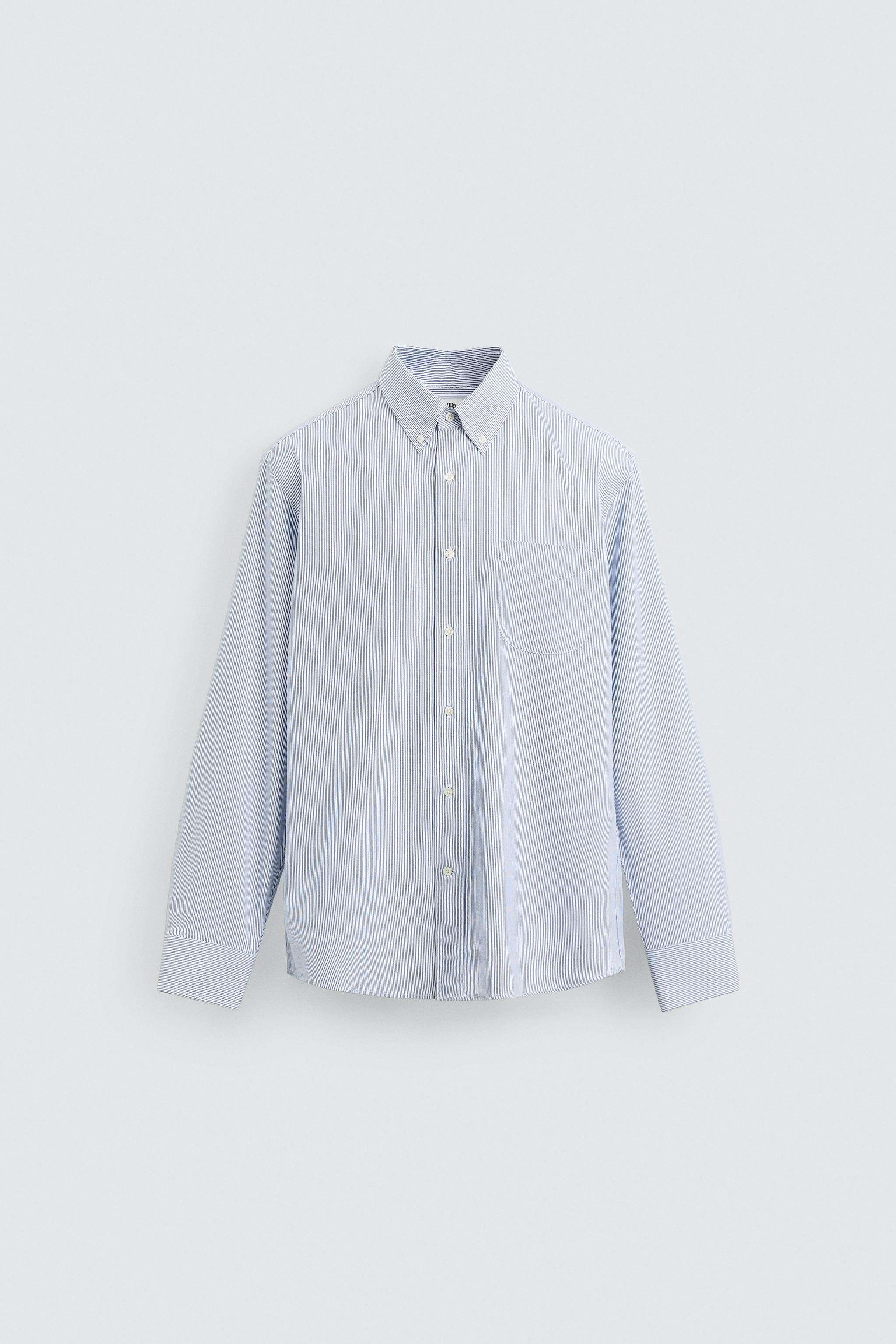 トップス STRIPED REGULAR COLLAR SHIRT S/S TYPE-2 Blue and White Candy Stripe dress shirt with Regent Collar