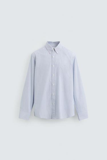 Zara TEXTURED STRIPED SHIRT - Blue / White