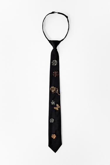 Zara BUTTERFLY FLORAL CHARM TIE - Black