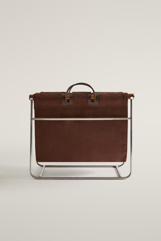 COTTON AND LEATHER MAGAZINE RACK - Brown by Zara - Image 0