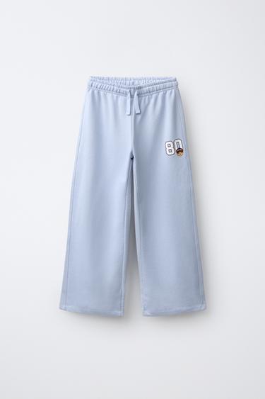 CALÇA WIDE LEG ESTAMPADA URSO - Azul-celeste da Zara