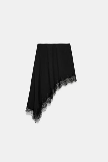 Zara ASYMMETRIC LACE SKIRT ZW COLLECTION - Black