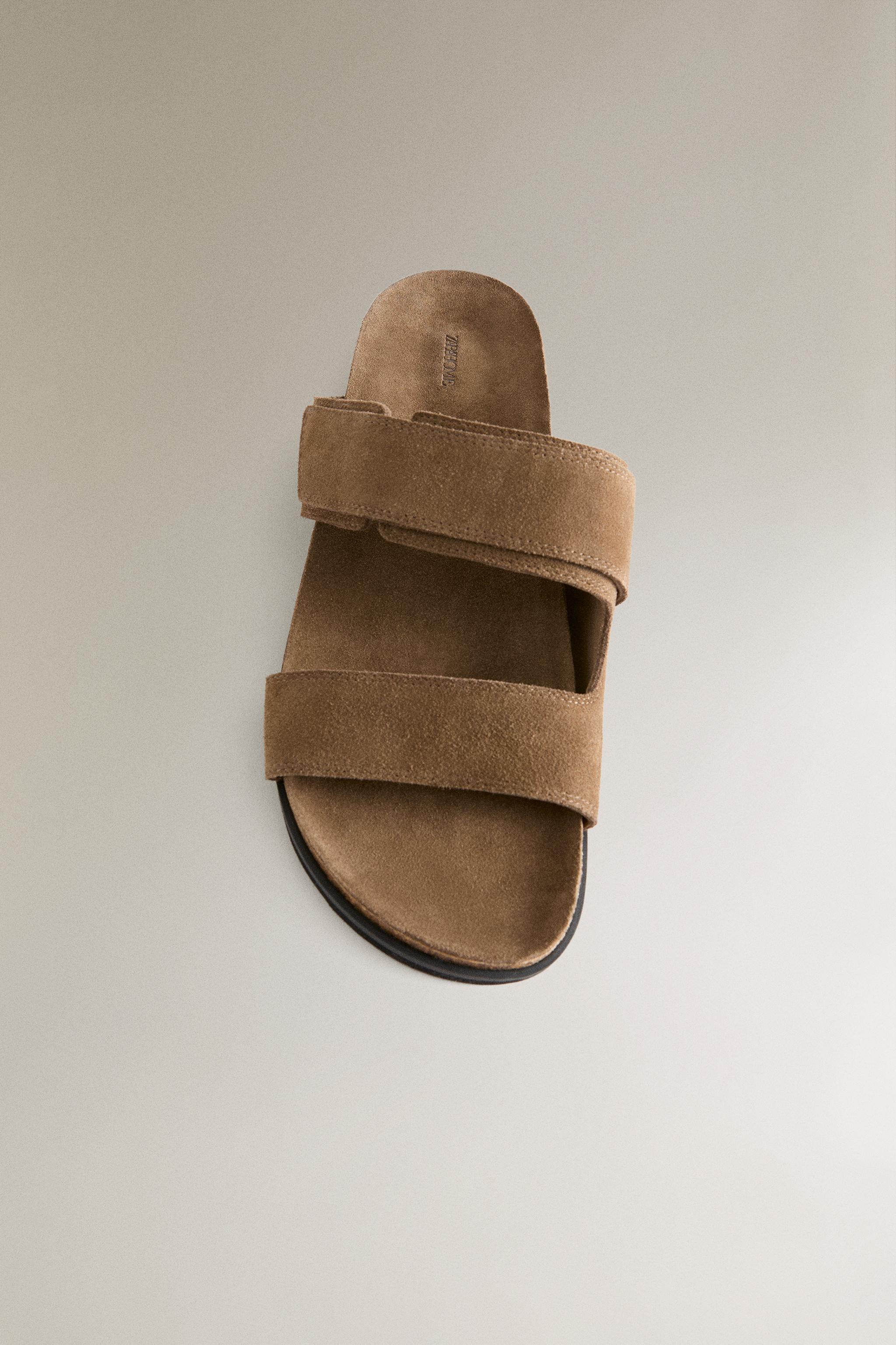 Женские сандалии Zara SPLIT LEATHER DOUBLE-STRAP SANDALS — фото 5
