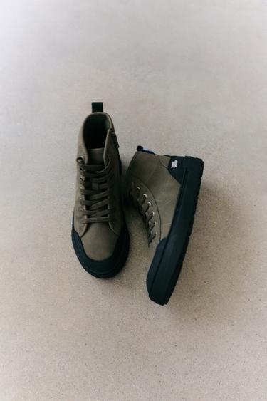 Zara TECHNICAL HIGH-TOP SNEAKERS - Khaki Green
