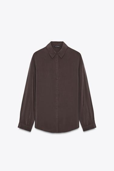 قميص منسدل ناعم الملمس - بني الخاص بـ Zara - صورة 0