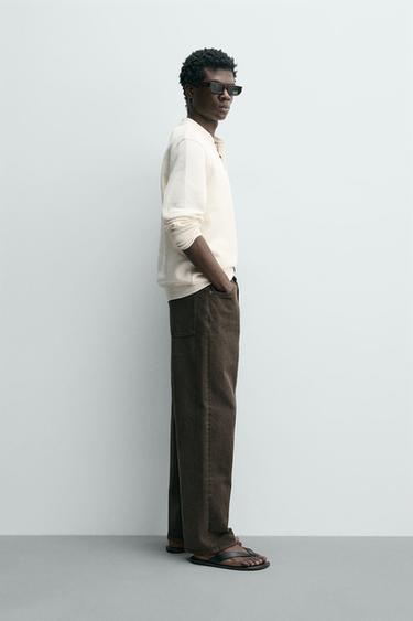 TEXTURED HENLEY T-SHIRT - Light beige by Zara - Image 3