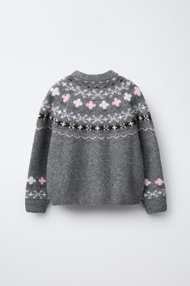 PULL EN MAILLE JACQUARD - Gris de Zara - Image 1