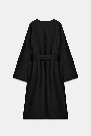 ZW COLLECTION LINEN BELTED COAT - Black by Zara - Image 3