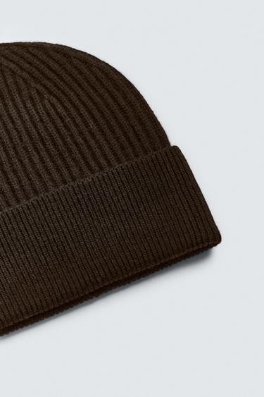 WOOL BLEND KNIT BEANIE - Brown / Taupe by Zara