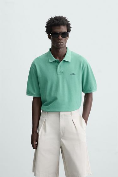 WASHED PIQUÉ POLO SHIRT - washed green by Zara