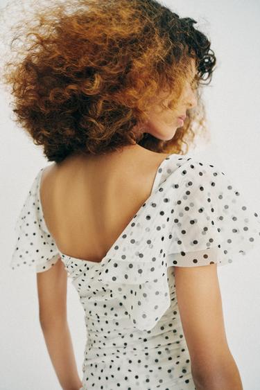 MIDI DRESS WITH DOTS - Black / White by Zara - Image 5