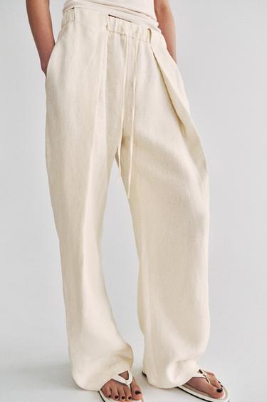 ZW COLLECTION 100% LINEN PLEATED TROUSERS - Ecru by Zara