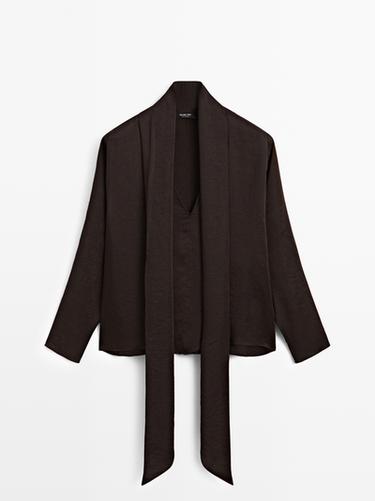 Zara Flowing blouse with tie - Brown