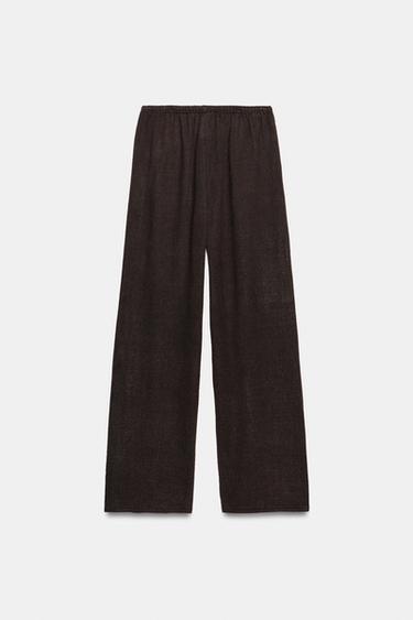 Zara RUSTIC WIDE LEG PANTS - Dark brown
