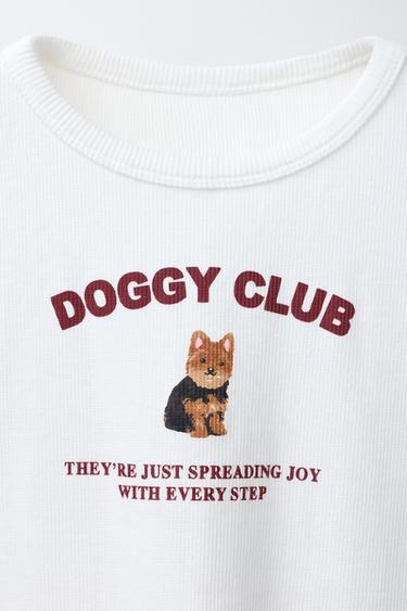 T-SHIRT CÔTELÉ IMPRIMÉ CHIEN - Blanc de Zara - Image 2