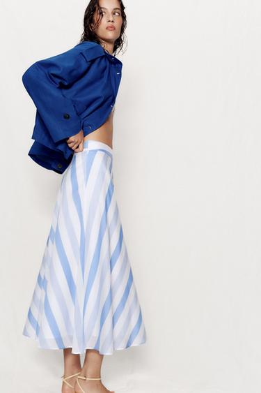 JUPE MI-LONGUE À RAYURES - Bleu / Blanc de Zara - Image 5
